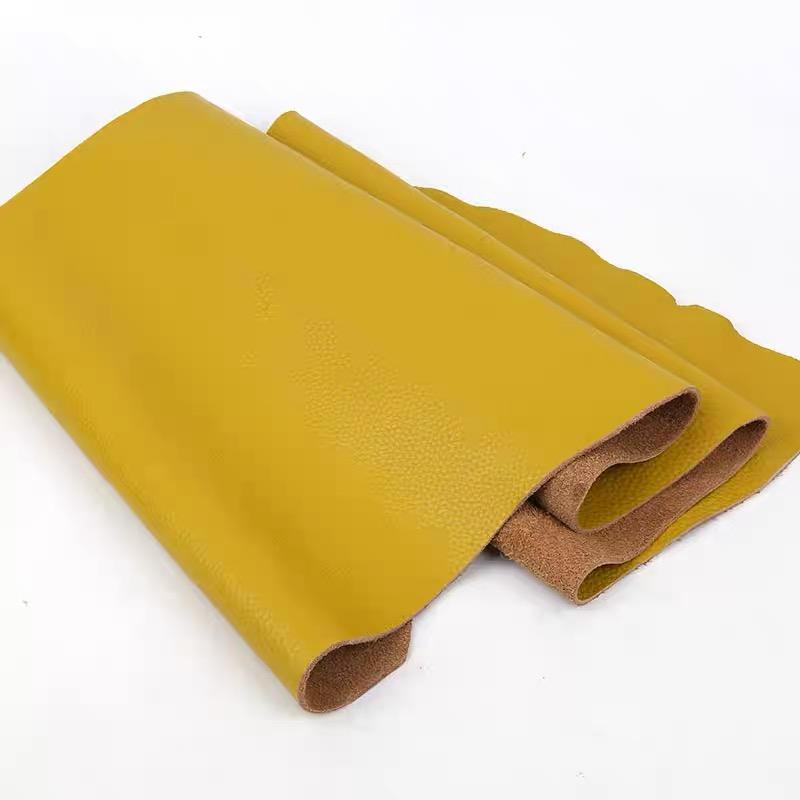 1.5mm yellow top layer cowhide leather material, whole piece of genuine leather with lychee pattern, handmade DIY leather goods,