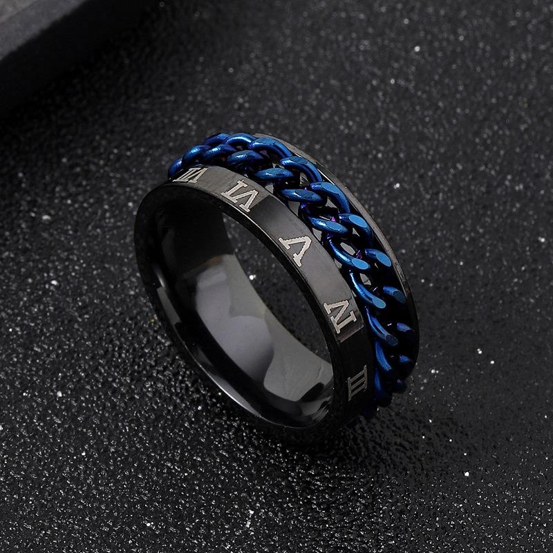 Hot Selling Atmospheric Roman Character Rotatable Chain Stripe Ring