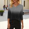 Damen T-Shirt Tee Knopf 3/4 Ärmel Tunika Täglich Wochenende Mode Basic V-Ausschnitt Reguläres Oberteil