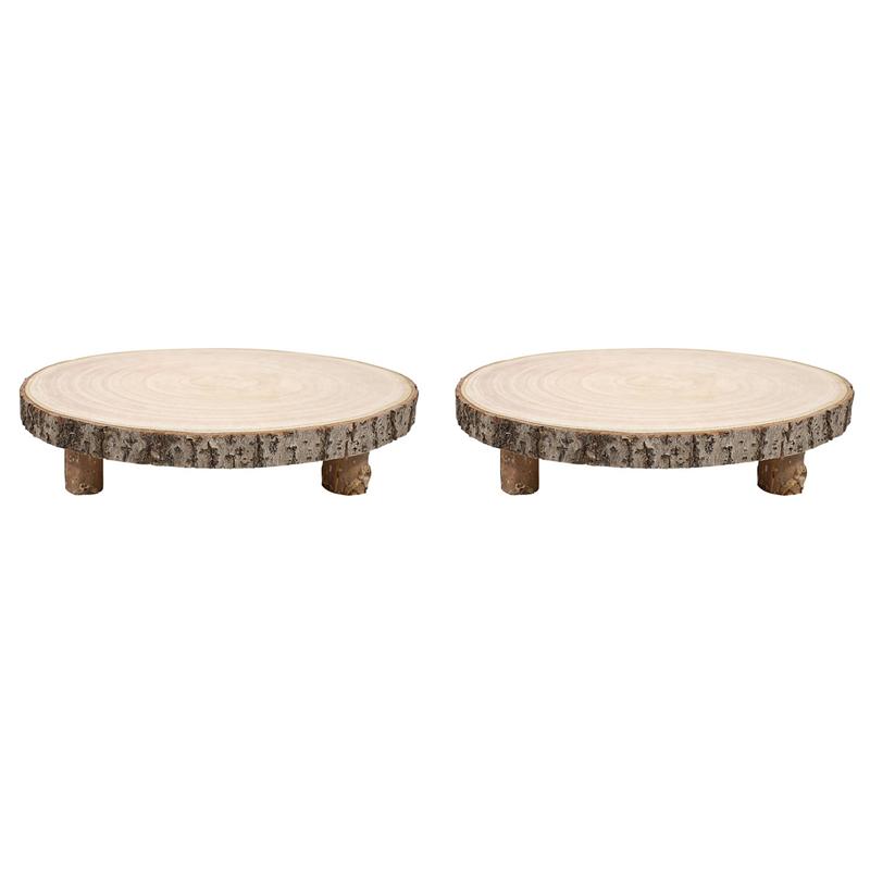 ABMH-2Pcs 11 Inch Wood Cake Stand, Round Wooden Cupcake Pedestal, Paulownia Wood Slice With Legs, Rustic Cake Holder Wooden