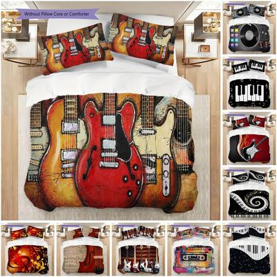 1PC Music, Guitar Theme Bedding Quilt Set Quilt Cover Pillowcase Home Decoration Birthday Gift (1 * Duvet Cover + 9 * Pillowcase, Without Core)
