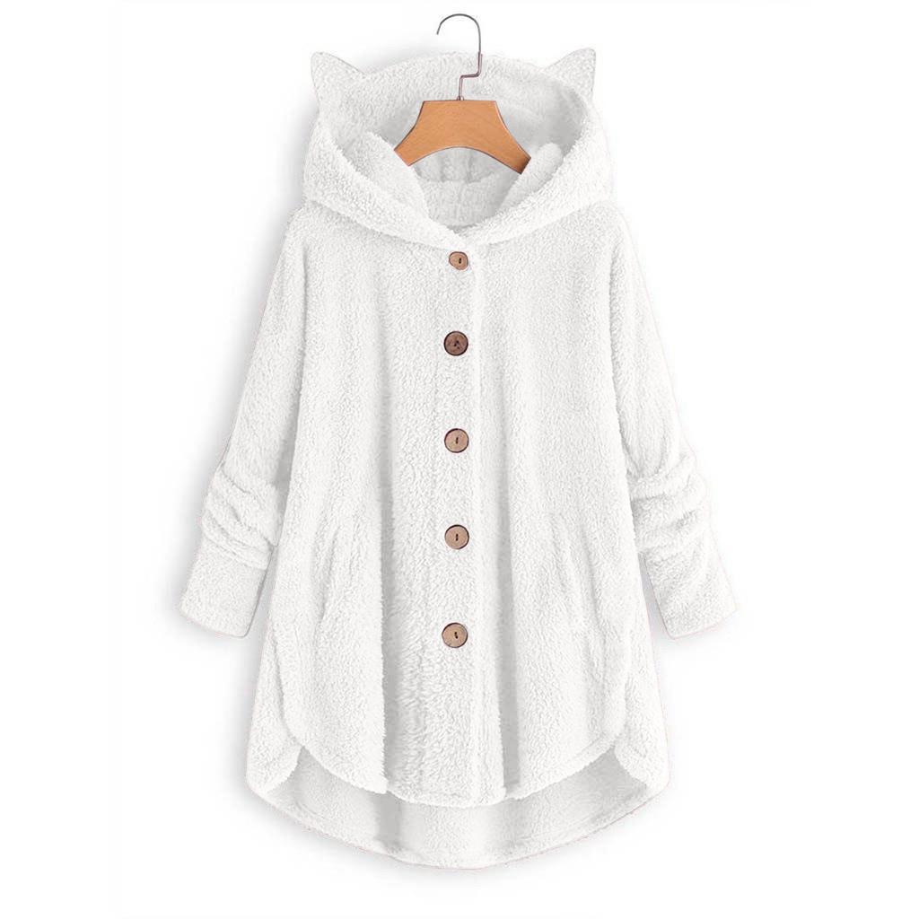 Women's Loose Plush Solid Color Single Breasted Pocket Hood Zipper Jacket
