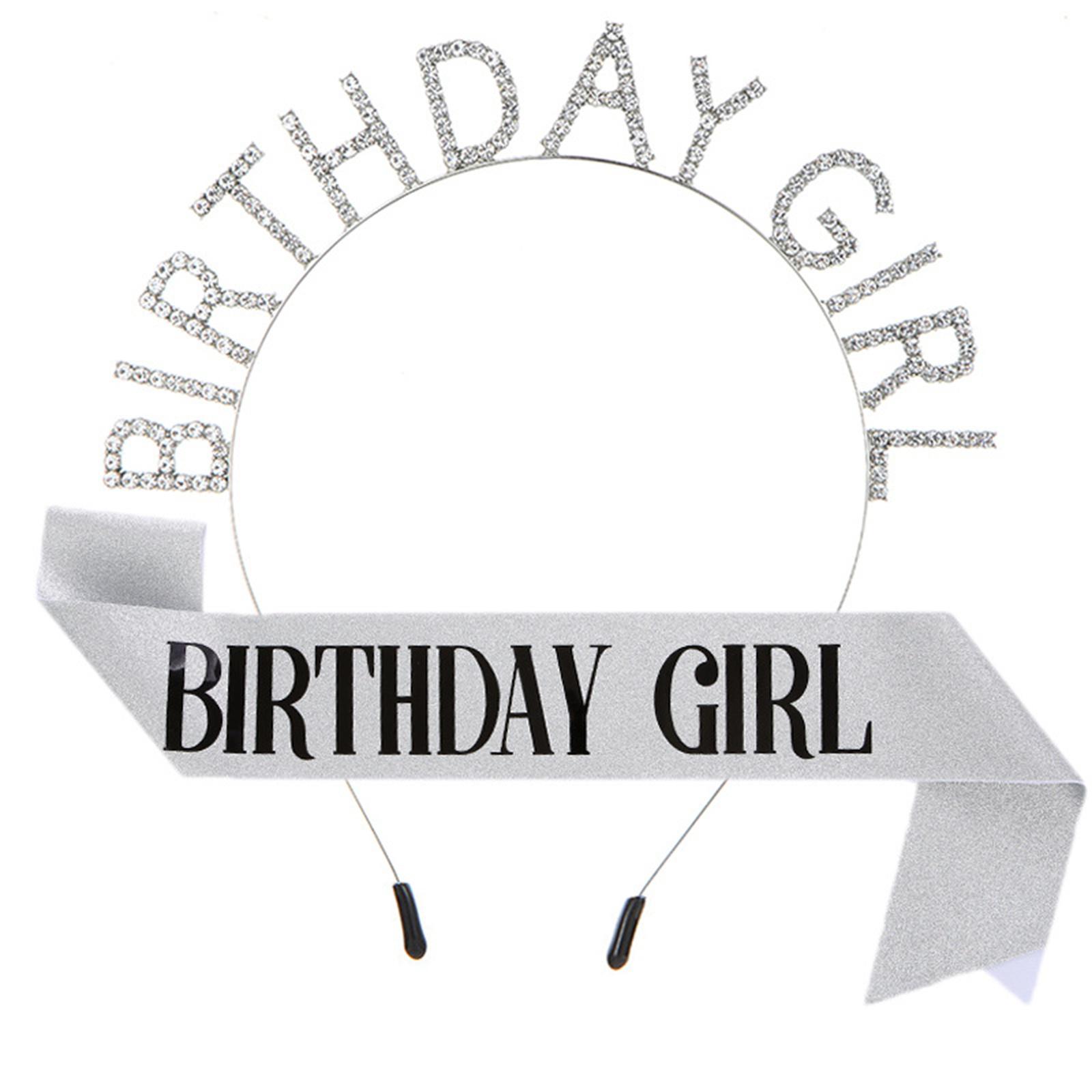 

Glistening Birthday Girl Headbands Tiaras Hairband with Sash Princess Crown Birthday Girl Hair Hoop Glinting Headdress