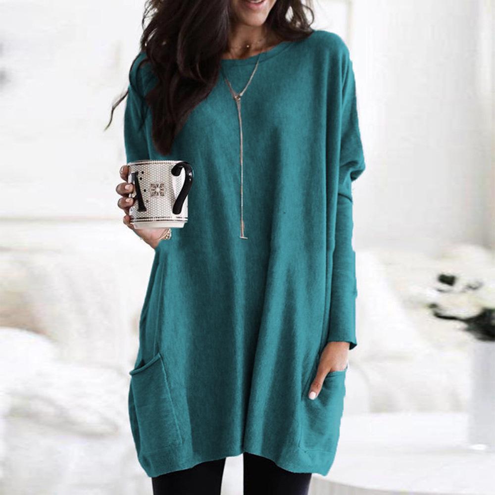 Women‘s Long Sleeve Pocket Tunic Tops Blouse Ladies Casual Loose Jumper Pullover Plus Size Clothing for Female