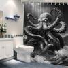 Black And White Art Storm Sea Terrible Octopus Shower Curtain Fantasy Bathroom Decoration, With 12 Hooks, Shower Curtain