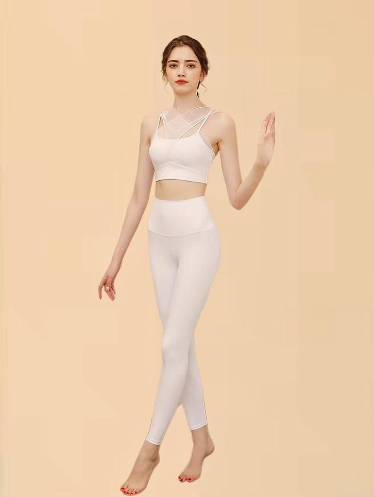 Damski Zestaw Kamizelki do Jogi z Siateczki Wysokiej Jakości z Wkładką na Biust - Seksowny Strój Fitness Dwuczęściowy