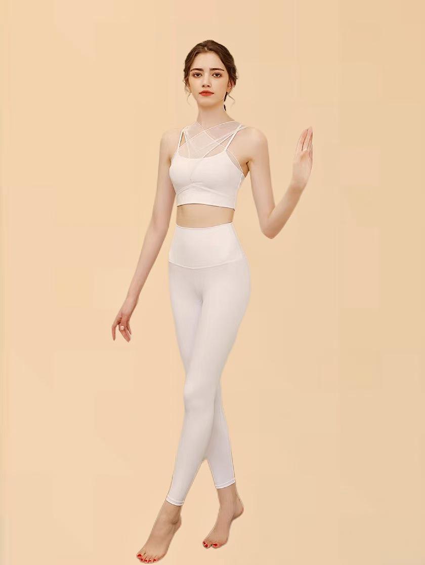 

Женский кросс-бордерный комплект для йоги: Сетчатый дизайн с нагрудником, Стильный и сексуальный спортивный комплект из двух частей Large