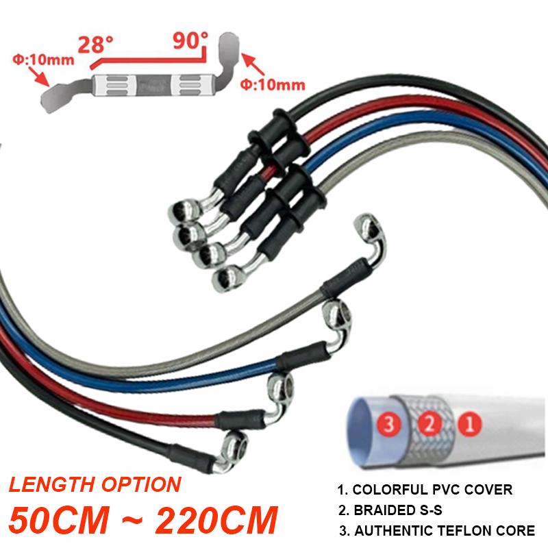 300mm-2200mm Motorcycle Hydraulic Brake Hose Line Cable 28°-90° Banjo For Suzuki Kawasaki Yamaha Honda Pipe Braided Oil Hose