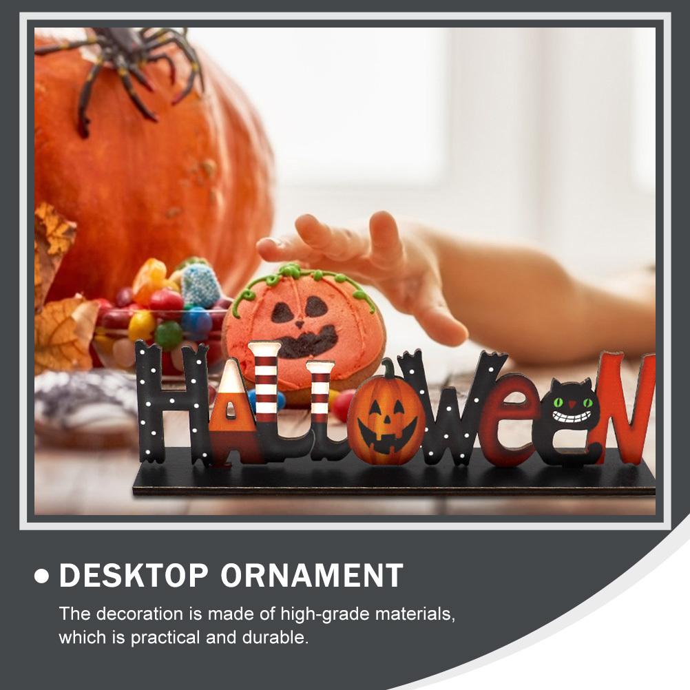 1Pcs Wooden Hollow-Out Adornment Halloween Letters Design Decor for Home Party Scene Layout Creative Desktop Ornament