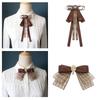 Vintage Brown Plaids Ribbon Bows Tie Brooch Pin for Women Girl Japanese Preppy Uniform Pre Tied Bowknot Corsage Necktie