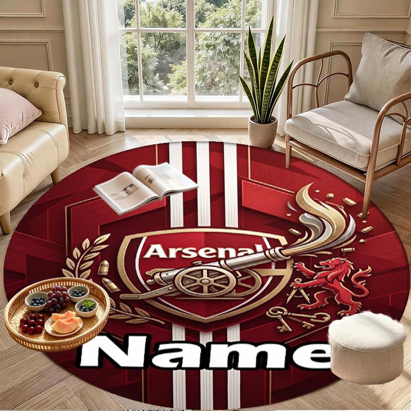 Custom Name Personalized Arsenal F.C Print Round Rug, Versatile Home Decor Carpet, for Playroom, Apartment, Balcony, Entryway, Hallway Gift