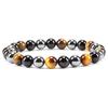 8mm Tiger Eye Crystal & Agate Beaded Bracelet - Handmade Elastic String