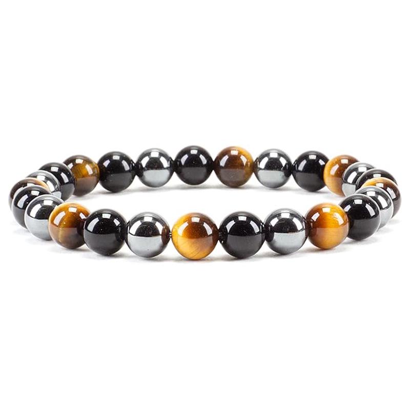 8mm Tiger Eye Crystal & Agate Beaded Bracelet - Handmade Elastic String