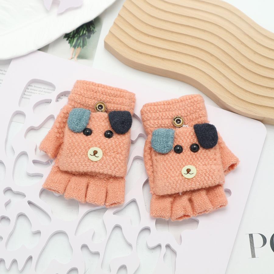 Children's Cute Cartoon Flip-Gloves: Cold-Proof, Half-Finger Winter Writing Warmth for Boys and Girls