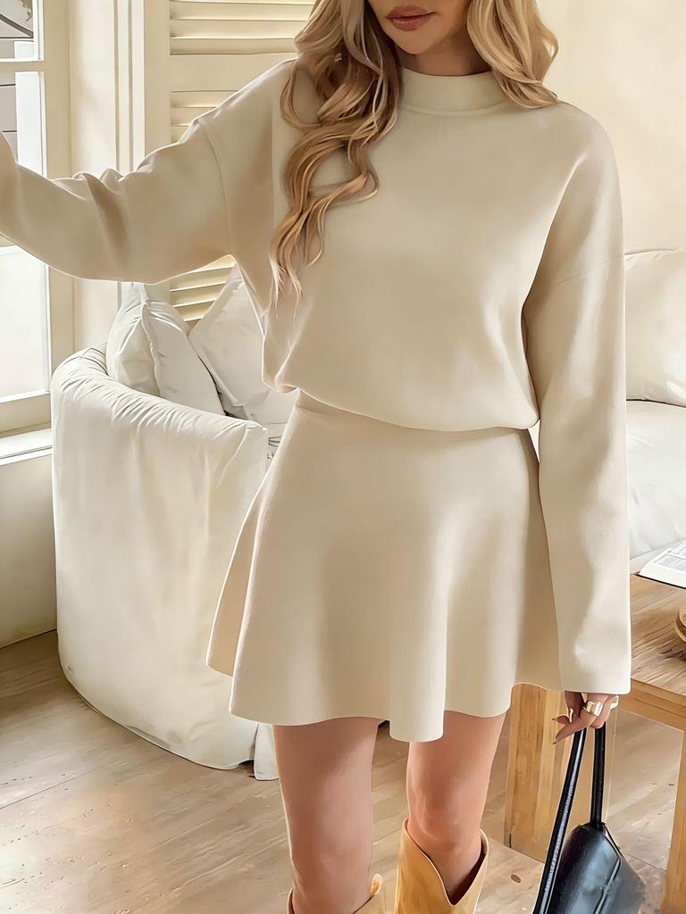 Women's Long Sleeve Colorful Knit Dress with Half High Neck