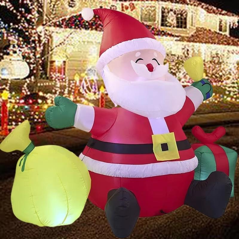 Sitting Santa Claus with Gift Christmas Decoration Inflatable Toys LED Lights Inflated Model Toy Outdoors Xmas Festival Party