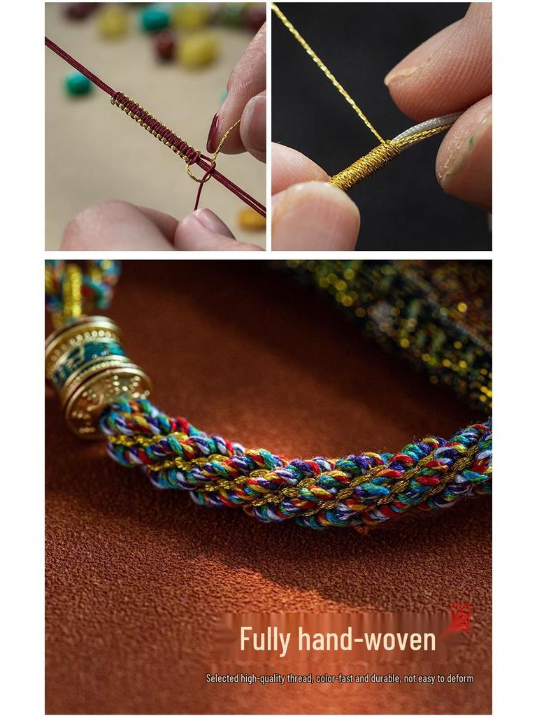 Tibetan Six-Syllable Mantra Hand-Woven Bracelet, Five-Color Red Rope for Women & Men's Birth Year Ethnic Ornament