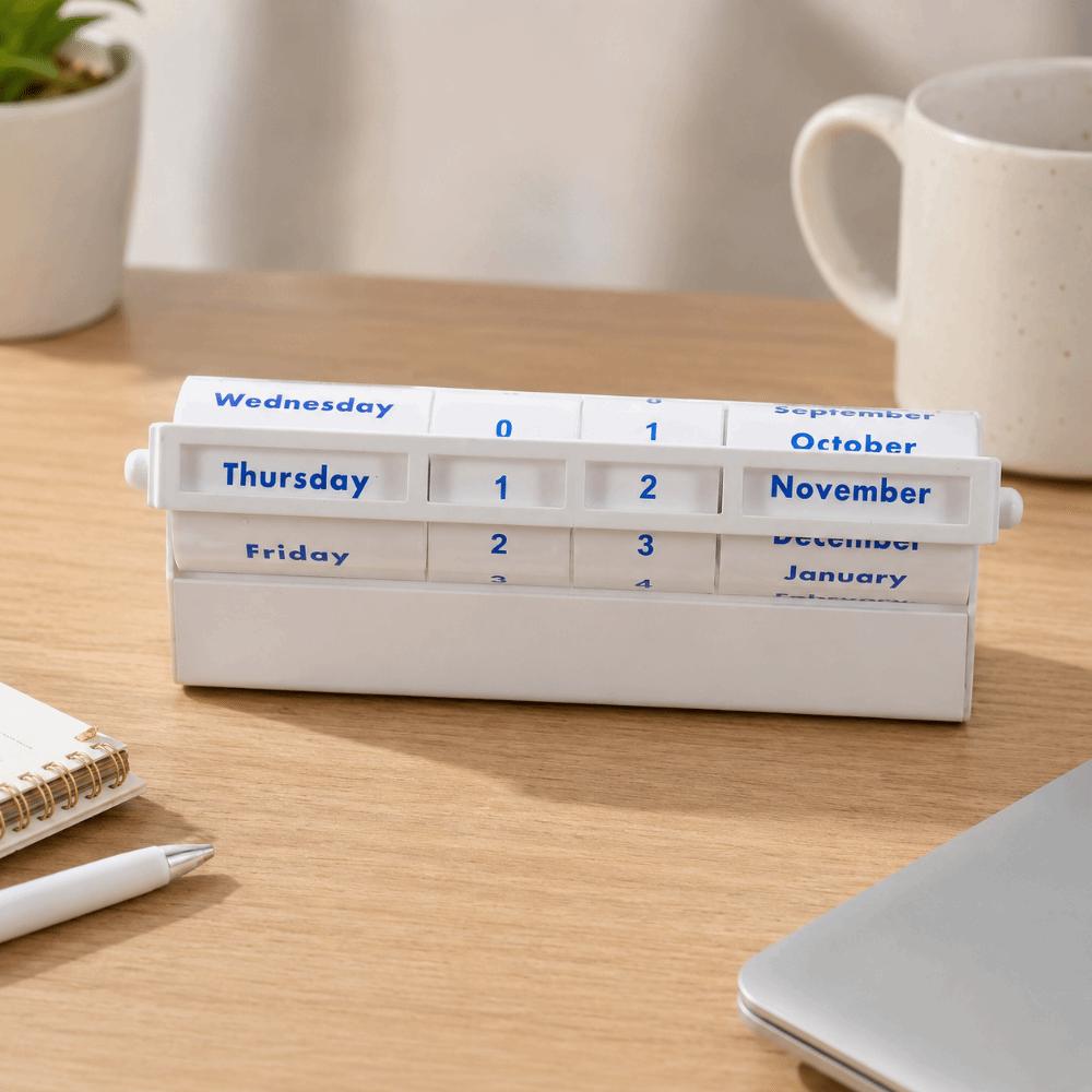 Creative Rotating Perpetual Calendar Metal Frame Desk Calendar Desktop Ornament