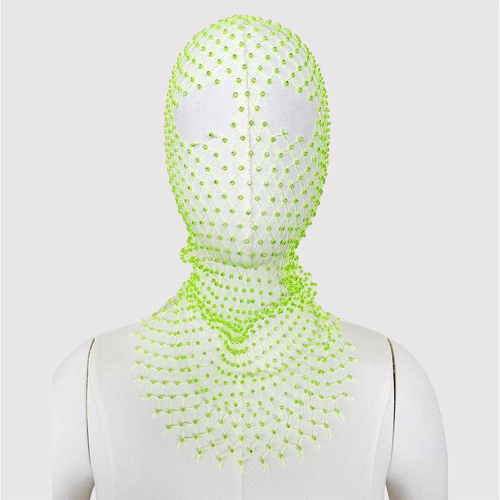 Rhinestone Fishnet Headscarf & Diamond Mask - Trendy Holiday Party Hat & Fashion Statement.