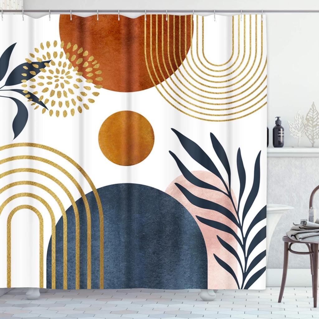 Shower Curtain Mid Century Modern Retro With Drop Shapes In Tones Abstract For All And Purposes Waterproof Polyester Fabric