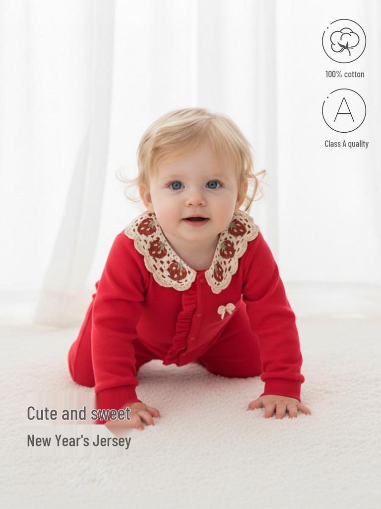 Red New Year Jumpsuit for Baby - Festive First Birthday and 100-Day Celebration Outfit