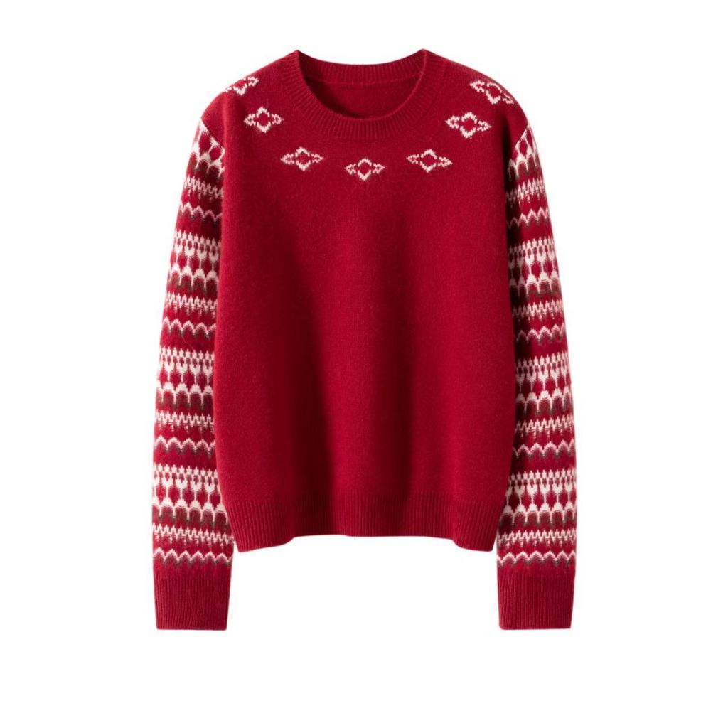 Women's Retro Jacquard Thick Cashmere Embroidered Knit Pullover Sweater