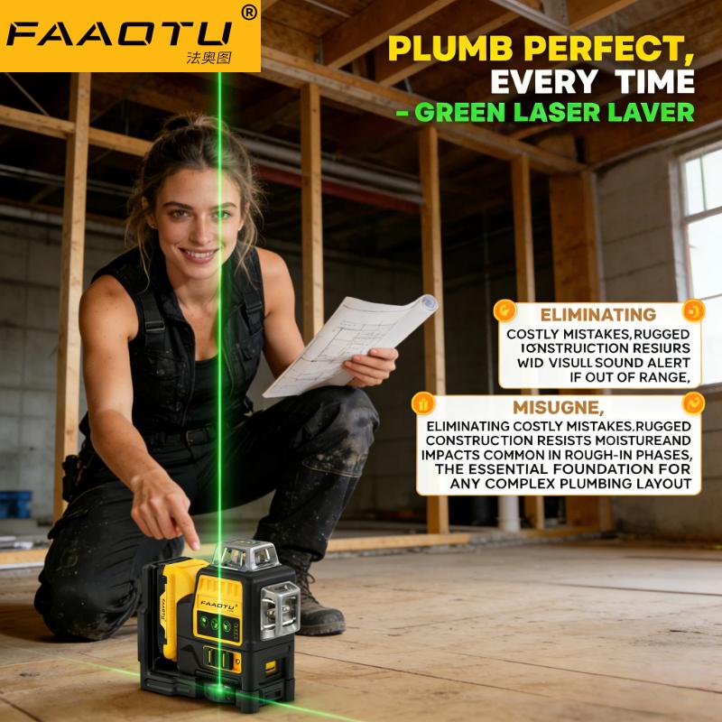FAAOTU 089LG 12 Lines 3 Sides 360 Degree Vertical 12V Lithium Battery Laser Level Horizontal Green Meter Outdoor