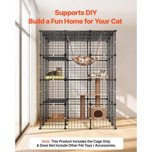 VEVOR Cat Cage 4-Tier 104.1x104.1x139.7 cm DIY Cat Playpen Indoor Enclosure, Detachable Metal Wire Kennel Crate with 4 Doors