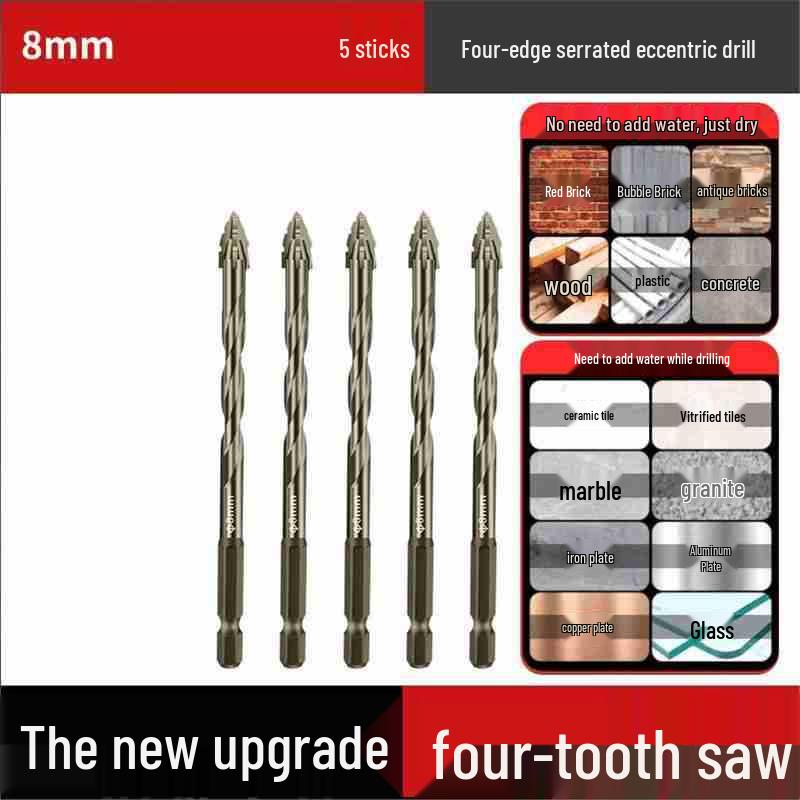 Durable Hexagonal Four-Flute Toothed Drill Bit for Ceramic, Cast Iron & Concrete