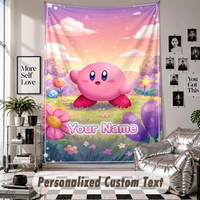 Tapiserie de agățat pe perete cu nume și text personalizate, Tapiserie decorativă Kirby pentru dormitor