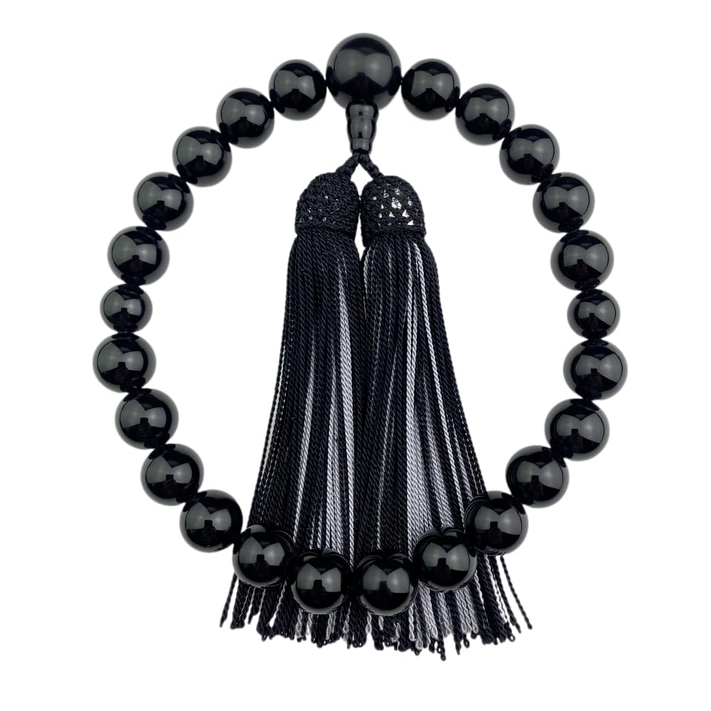 [WONDERFUL LOTUS] Men's Prayer Beads, 22 Beads, Onyx, Two-Color Silk Tassel, Prayer Beads Bag Included, Suitable for All Sects, Informal, Black,