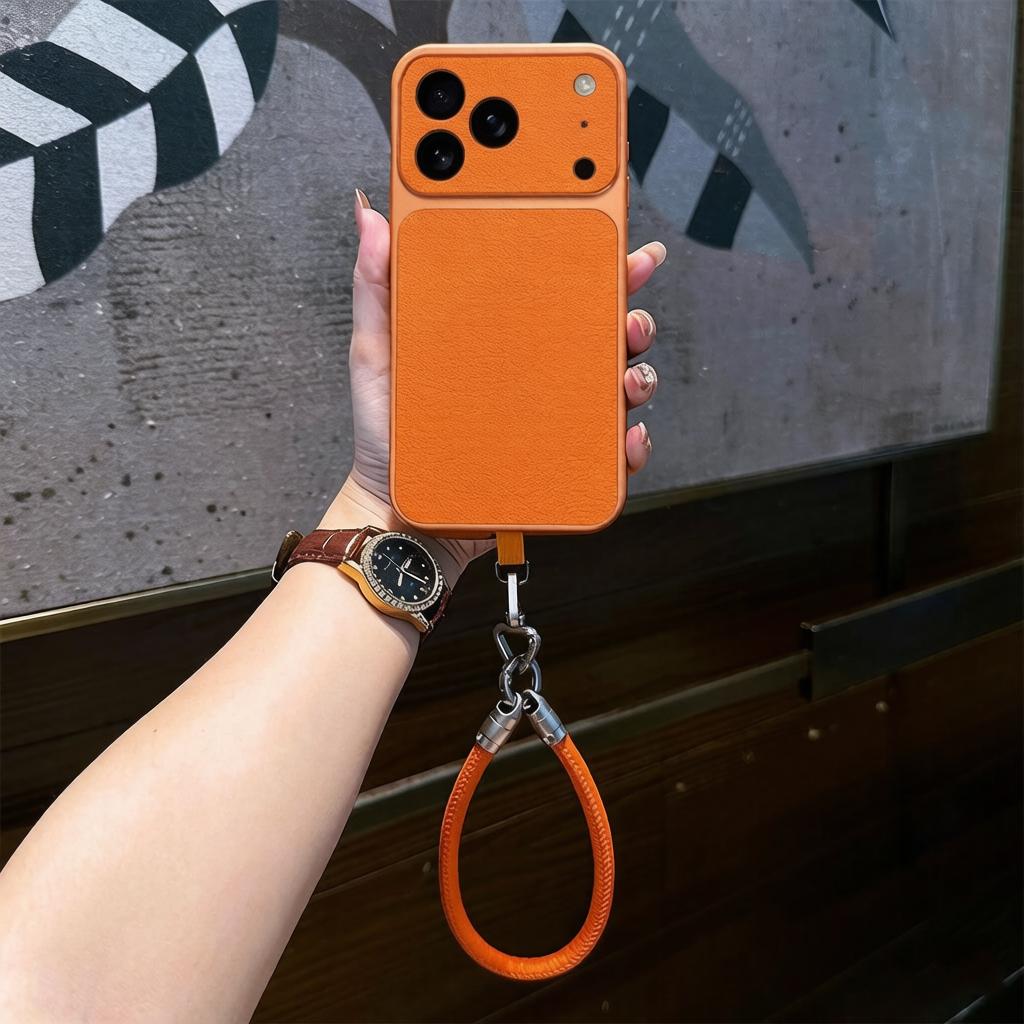 Luxury Wrist Strap Lanyard Phone Case for IPhone 17 Air 16 15 14 Plus 13 12 11 Pro XS Max XR X 16e PU Lambskin Soft Cover