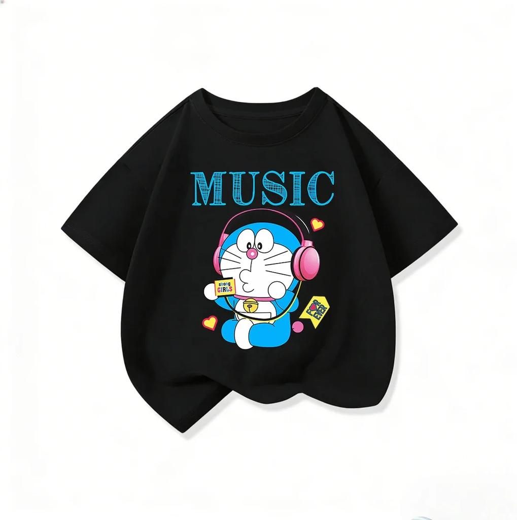 Summer Kids Crew Neck T Shirt Cute Kawaii Cartoon Print Fashion Street Tops For Boys Girls Doraemon Casual Outfit 314Y