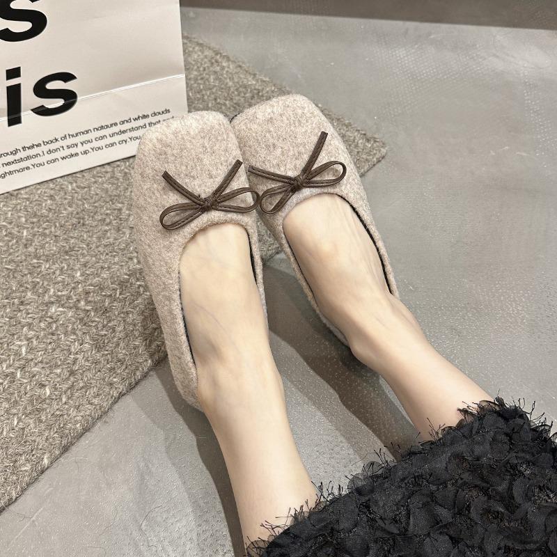 Flat Bottom Square Head Bow Doudou Single Shoes Women's Shoes New Early Spring Winter Gentle Evening Ladyshoes