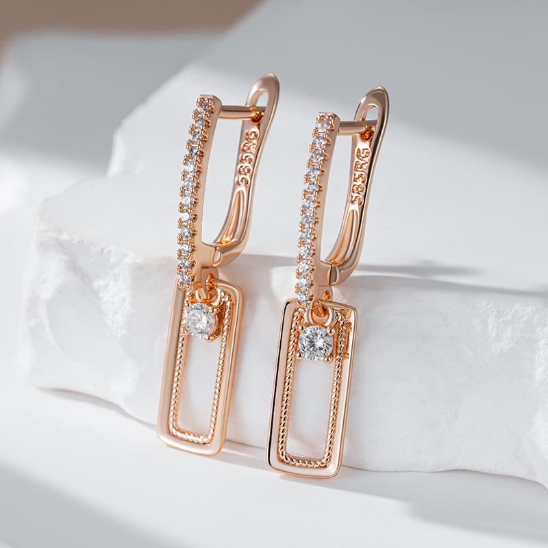 Kienl Shiny Natural Zircon Square Long Earring For Women Rose Gold Color Glossy Metal Accessories Trend Daily Jewelry