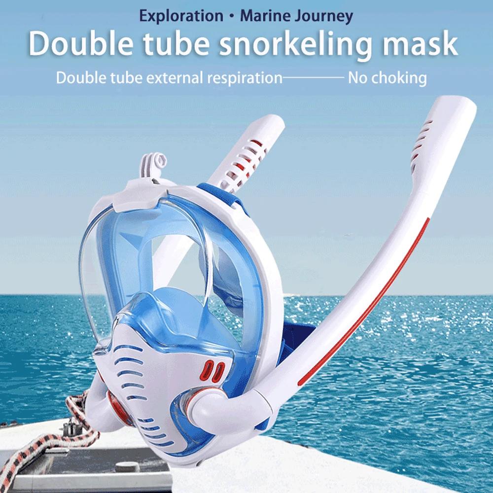 Snorkeling Mask Double Tube Silicone Full Dry Diving Mask Adult Swimming Mask Diving Goggles Underwater Breathing. Lightweight Design