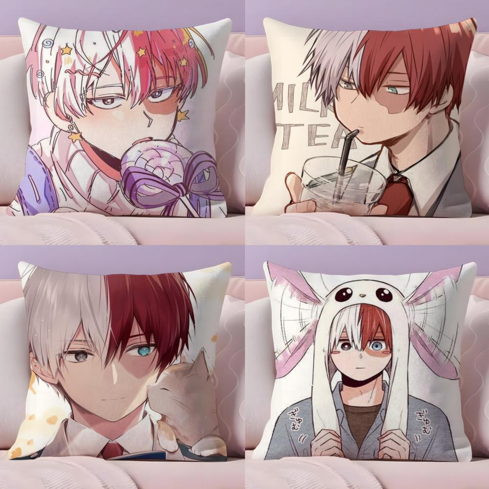 Kawaii S-Shoto T-Todoroki Chibi Cushion Cover Plush Fabric Soft Double-Sided Printed Sofa Warm Winter Home Gift Pillow Cover