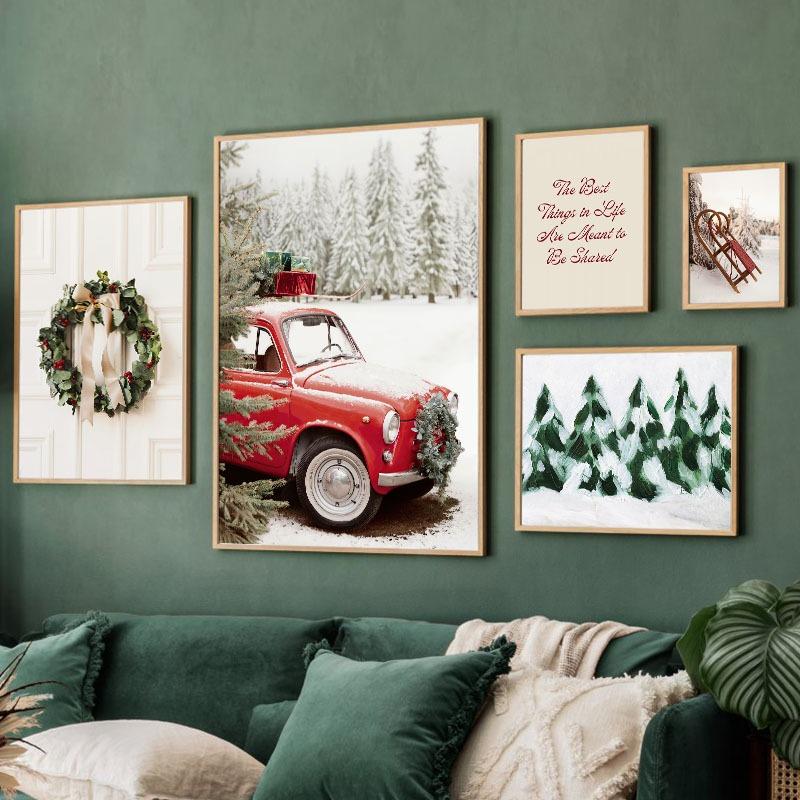 Snow Christmas Tree Cookies Orange Juice Socks Gift Wall Art Canvas Painting Posters Prints Wall Pictures For Living Room Decor