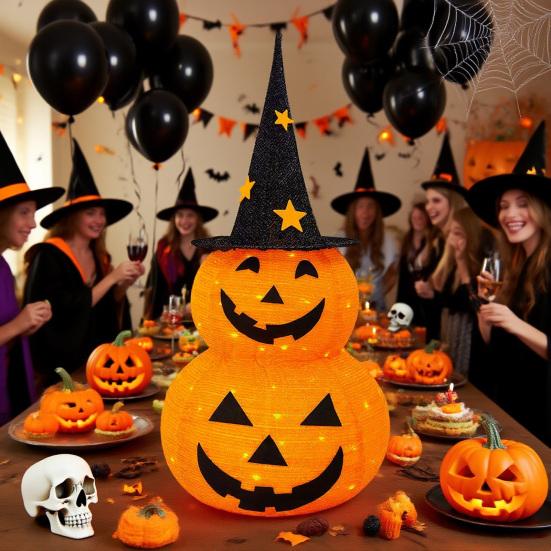 3FT Halloween Collapsible Pumpkin Decoration Battery Operated Light Up Pumpkin Light Pop Up Jack-o-Lantern for Indoor Outdoor Yard Porch Holiday Decor