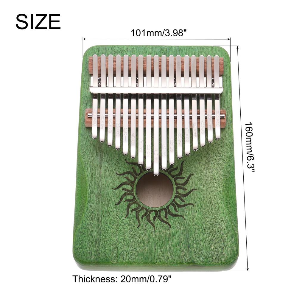 uxcell 17-Key Green Mini Portable Thumb Piano, Maple Wood with Sun Pattern, Protective Bag, Tuning Hammer, and Music Study Guide, Gift for Adults and