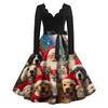 Women's Casual And Fashionable V-neck Long-sleeved Christmas Printed Dress