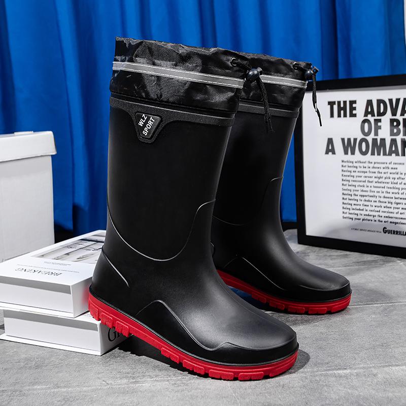 Men's Medium Tube Rain Shoes Non-slip and Waterproof Fashion Rain Boots Fleece Thermal Rubber Shoes Kitchen Medium Tube Water Shoe Cover Shoes Fashion