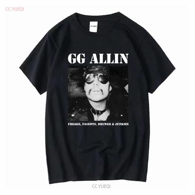 GG Allin Freaks Drunks Faggots Junkies Black T Shirt Long or Short Sleeves Vintage Washed Stylish Fashion Top For Everyday Wear