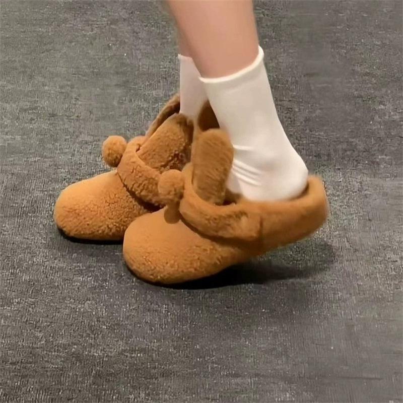 Mao Mao shoes Boken shoes women's 2025 autumn and winter sheepskin new bag head plush half drag Doudou shoes one foot cotton drag