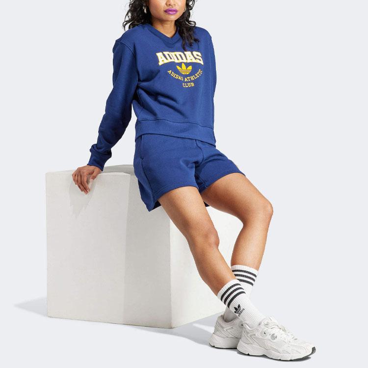 adidas Originals Letter Logo Embroidered V-Neck Long Sleeve Sweatshirt Women Sweatshirt Blue IL2414
