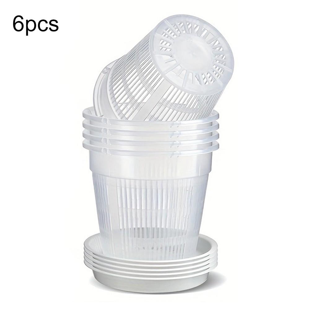 Clear Orchid Pots with Saucers Set of 6 for Healthy Roots and Easy Care
