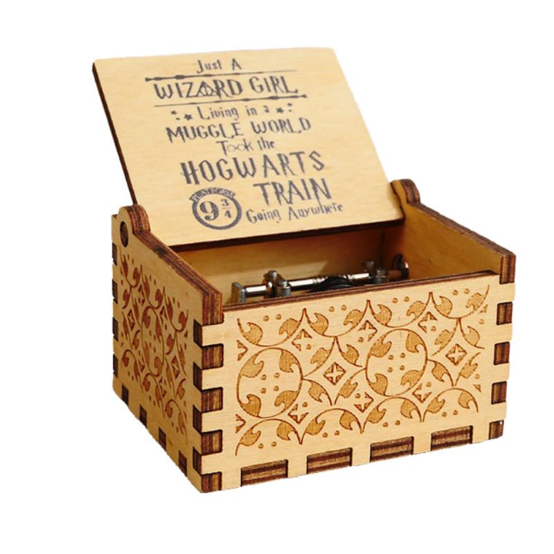 Vintage Harry Potter Hand-crank Music Box Exquisite Wooden Miniature Gift For Couples