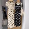 Women's Polka Dot Puff Sleeve Summer Dress - French Retro Style