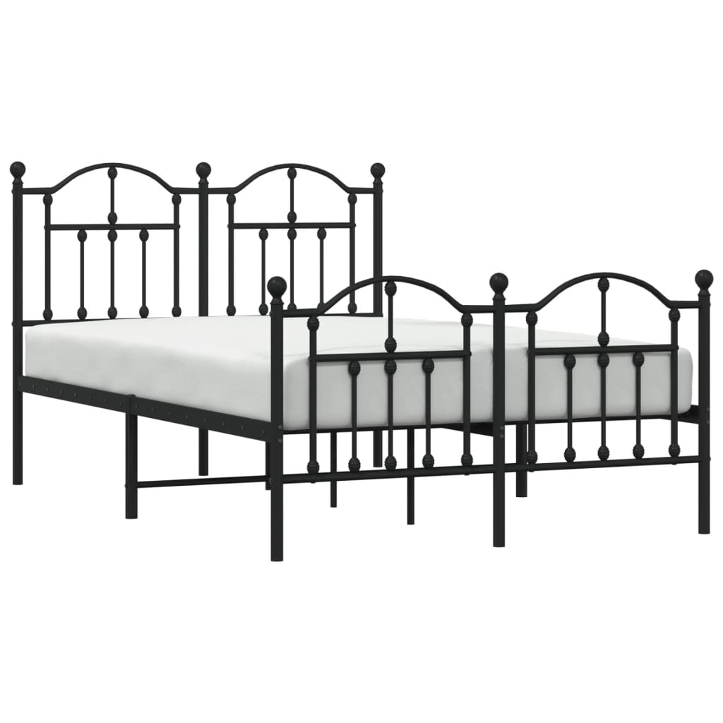 Metal Bed Frame with Headboard and Footboard Black 120 x 190 cm