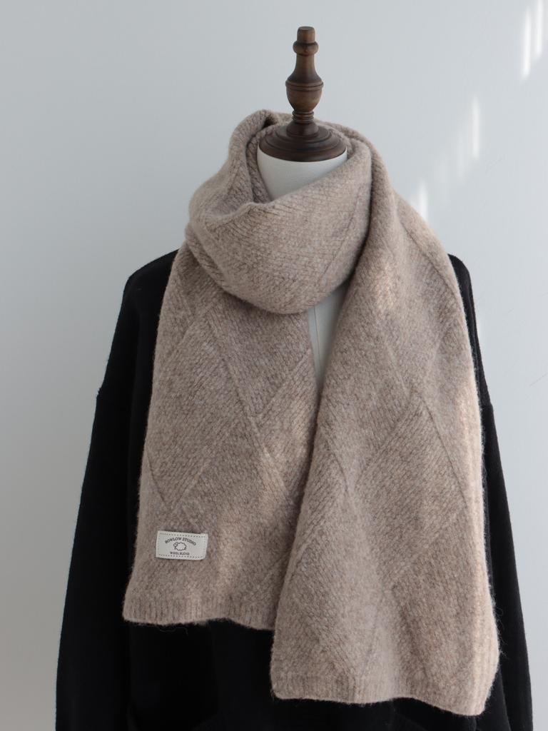 Cotton blended knitted scarf women's autumn and winter new white label soft waxy wool warm scarf shawl men